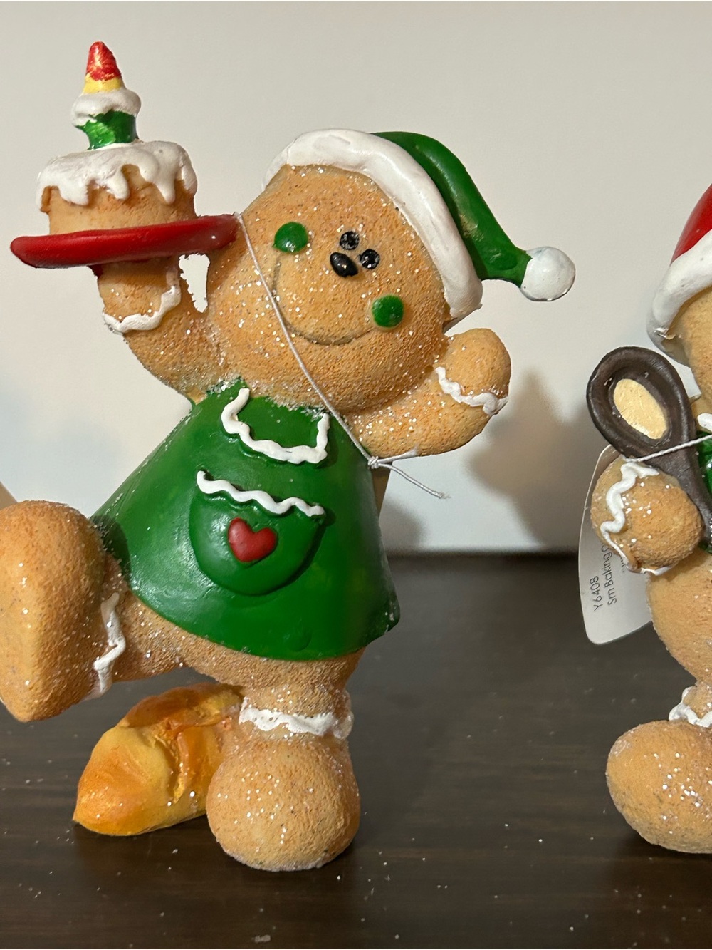 Set of 4 Gingerbread Holiday Figurines - Green & Red Accents - Picture 4 of 7